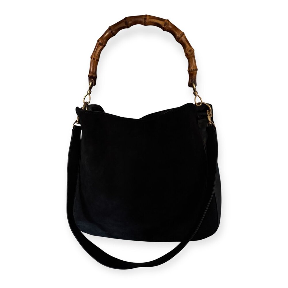 Vintage Gucci Bamboo 2-Way Suede & Leather Bag | Black - Picture 3 of 11